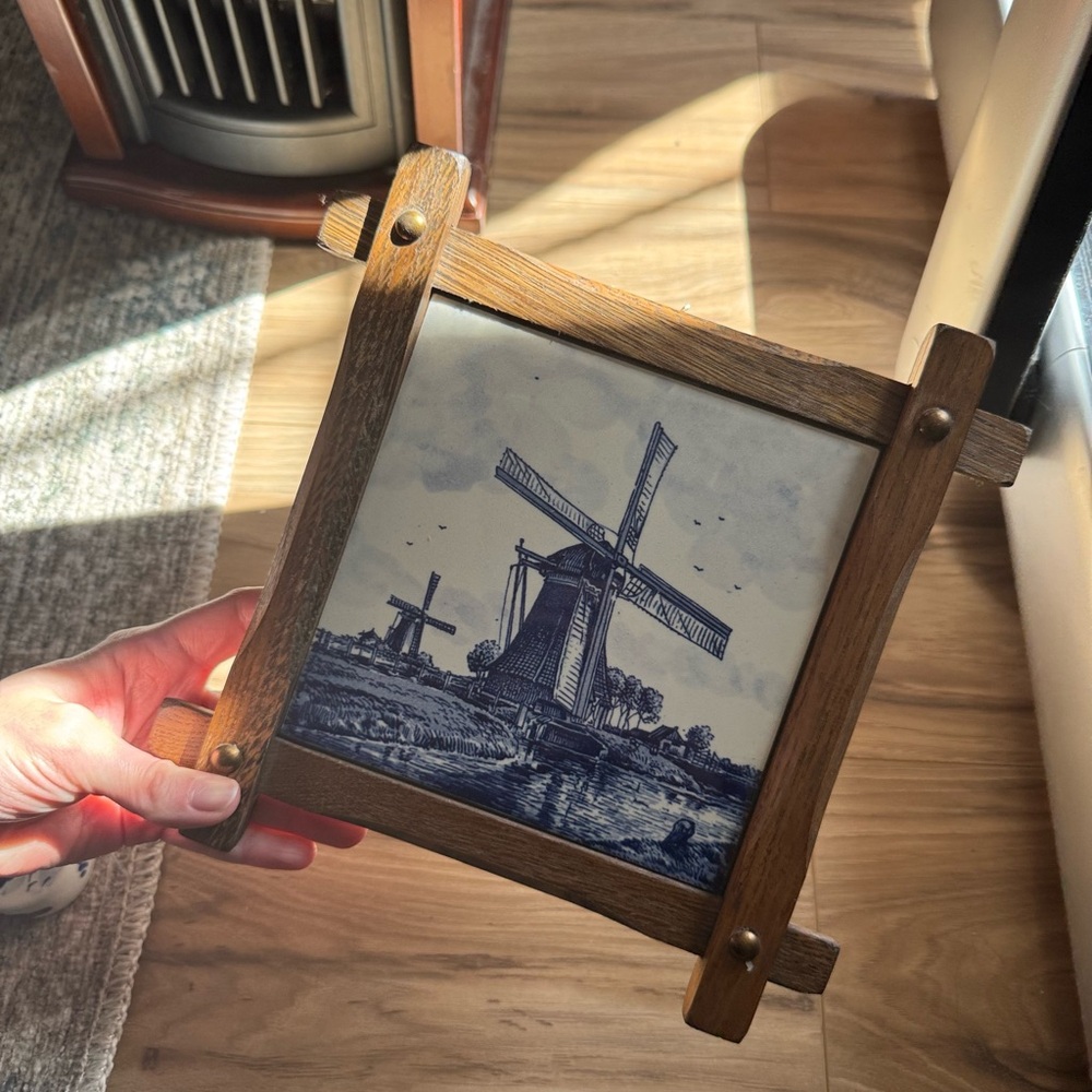 classic dutch holland blue and white ceramic windmill wall hanging